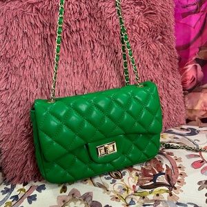 Faux Leather Quilted Green Bag